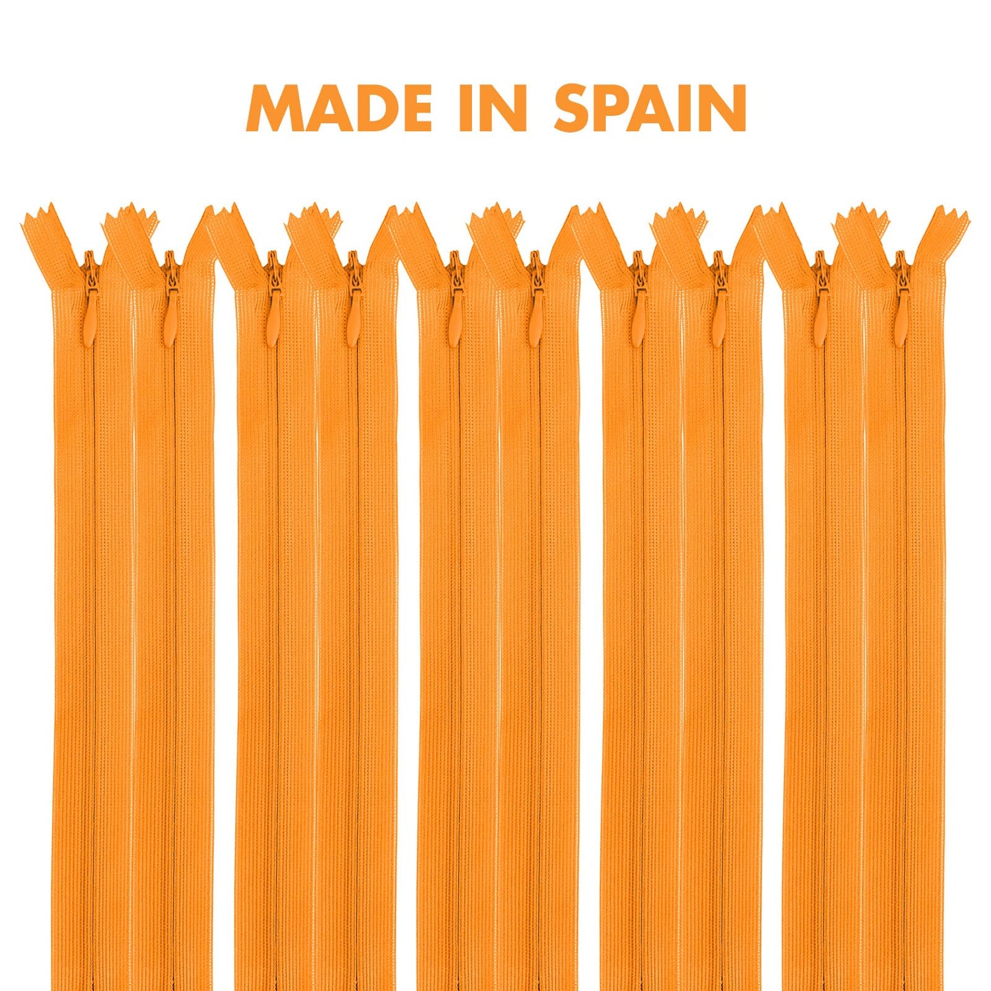 MARARDI Pack of 10 Invisible Zippers [Orange] Nylon [35 cm] Sewing Clothing Bags Ribbon Cotton Leather Plastic for Sewing Machine Zip with Metal Clasp