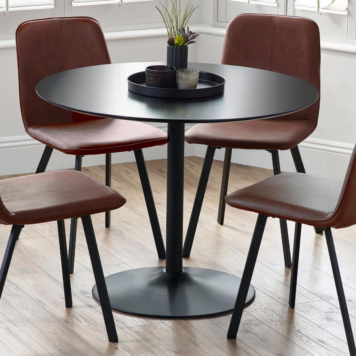 Julian Bowen Nero 100cm Round Table for 4, Black - H75 x W100 x D100cm