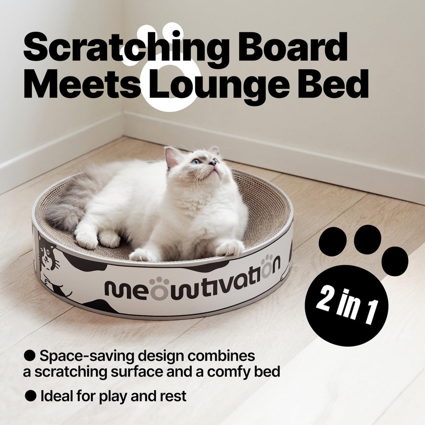 Scratching Bed for Cats ? XL 46 cm Round Scratcher Made from 100% Recycled Corrugated Cardboard, Round Cat Bed with Natural Catnip, Robust Accessory