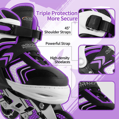 Adjustable Inline Skates for Girls, Girls Roller Skates for Kids Ages 8-12, Roller Skates with All Light up Wheels for Youth, Purple