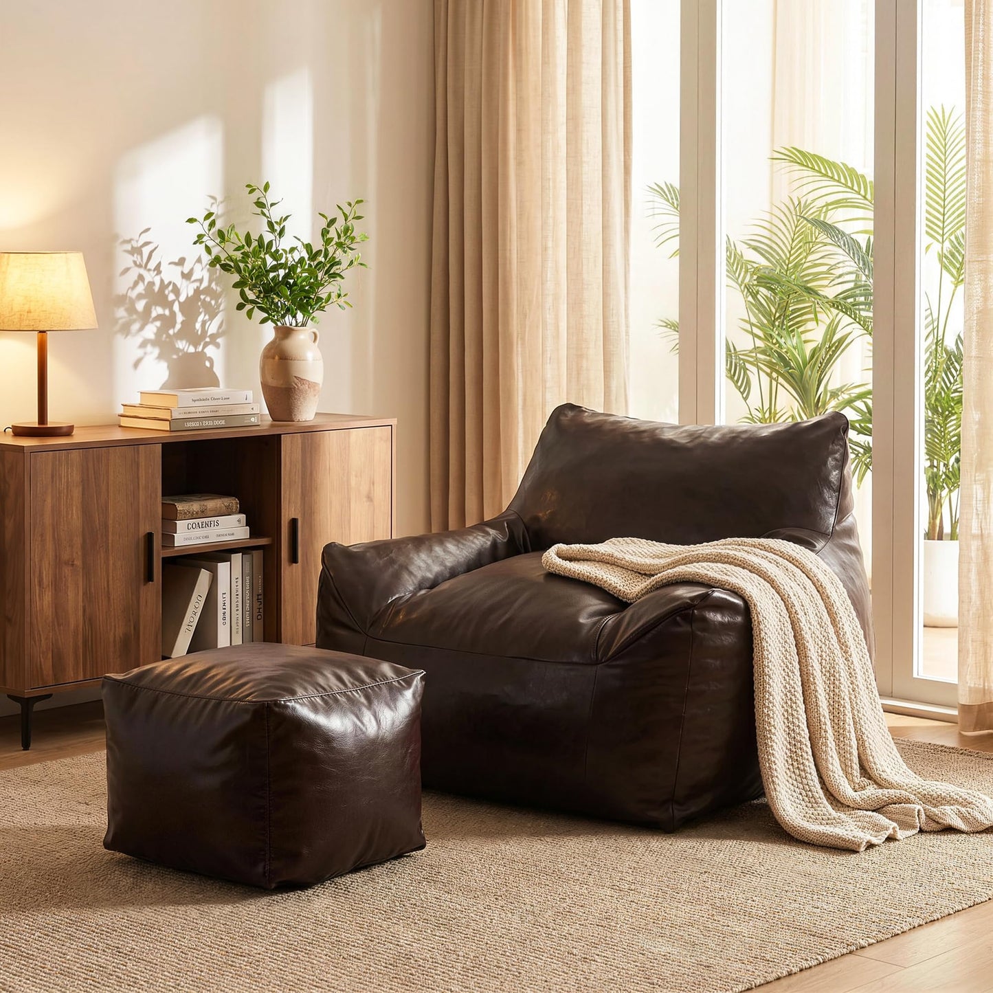 Pamapic Bean Bag, Bean Bag Chair Indoor Outdoor Weather Resistant, Large Beanbag Sofa with Footstool, BeanBag Adult with FIlling Included