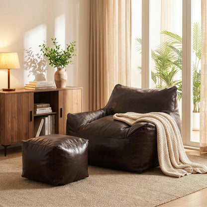Pamapic Bean Bag, Bean Bag Chair Indoor Outdoor Weather Resistant, Large Beanbag Sofa with Footstool, BeanBag Adult with FIlling Included