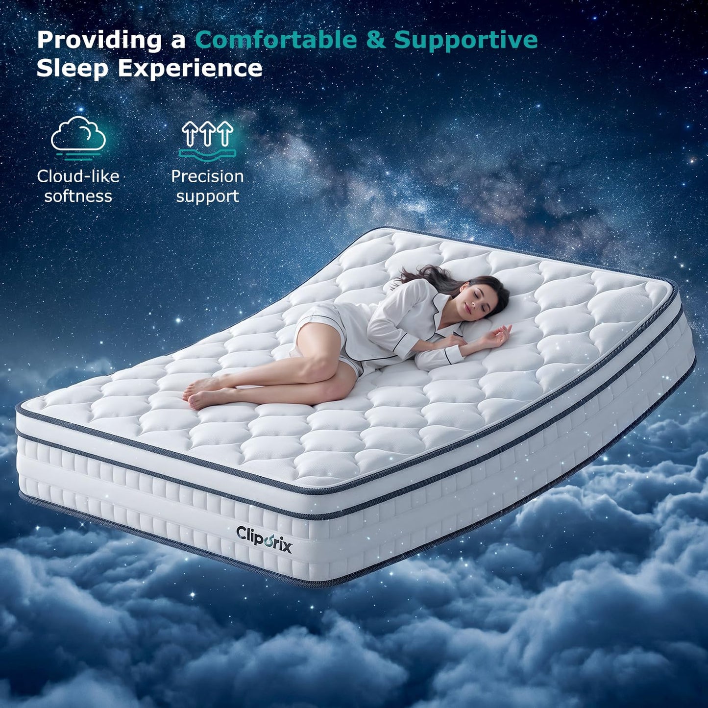 Cliporix Double Mattress 4FT6, Orthopedic Double Bed Mattress with 1000 Individual Pocket Springs