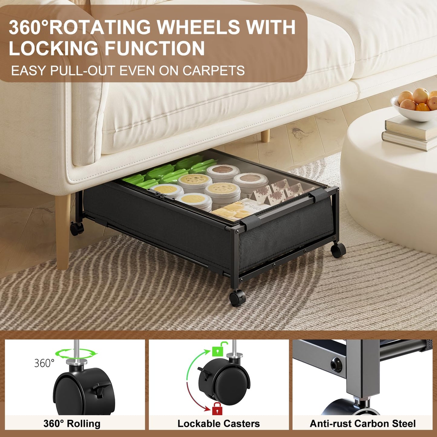 JEPEErbz Under Bed Storage with Wheels and Lid, Rolling Under Bed Drawers for Clothes, Shoes, Blankets, Toys (Black)