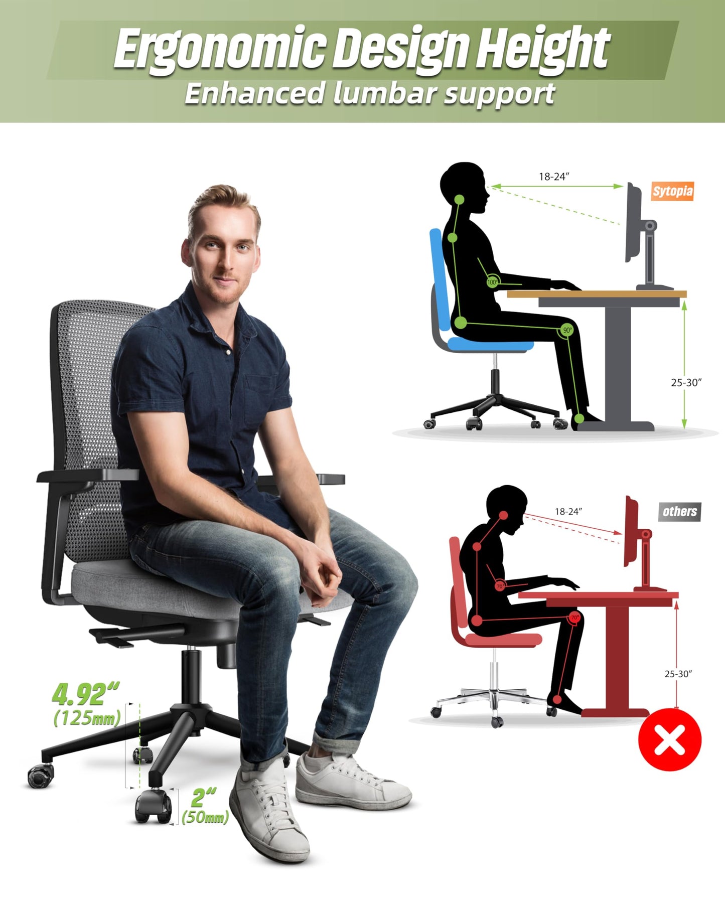 Sytopia Office Chair Base Replacement 24'' - Office Chair Base with Reinforced Metal Legs 2600lbs