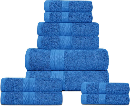Luxury Nights Towels Family Bale Set - 10 Piece 100% Egyptian Cotton, 4x Face 4x Hand 2x Bath Towel, Premium Quality Highly Water Absorbent Bathroom