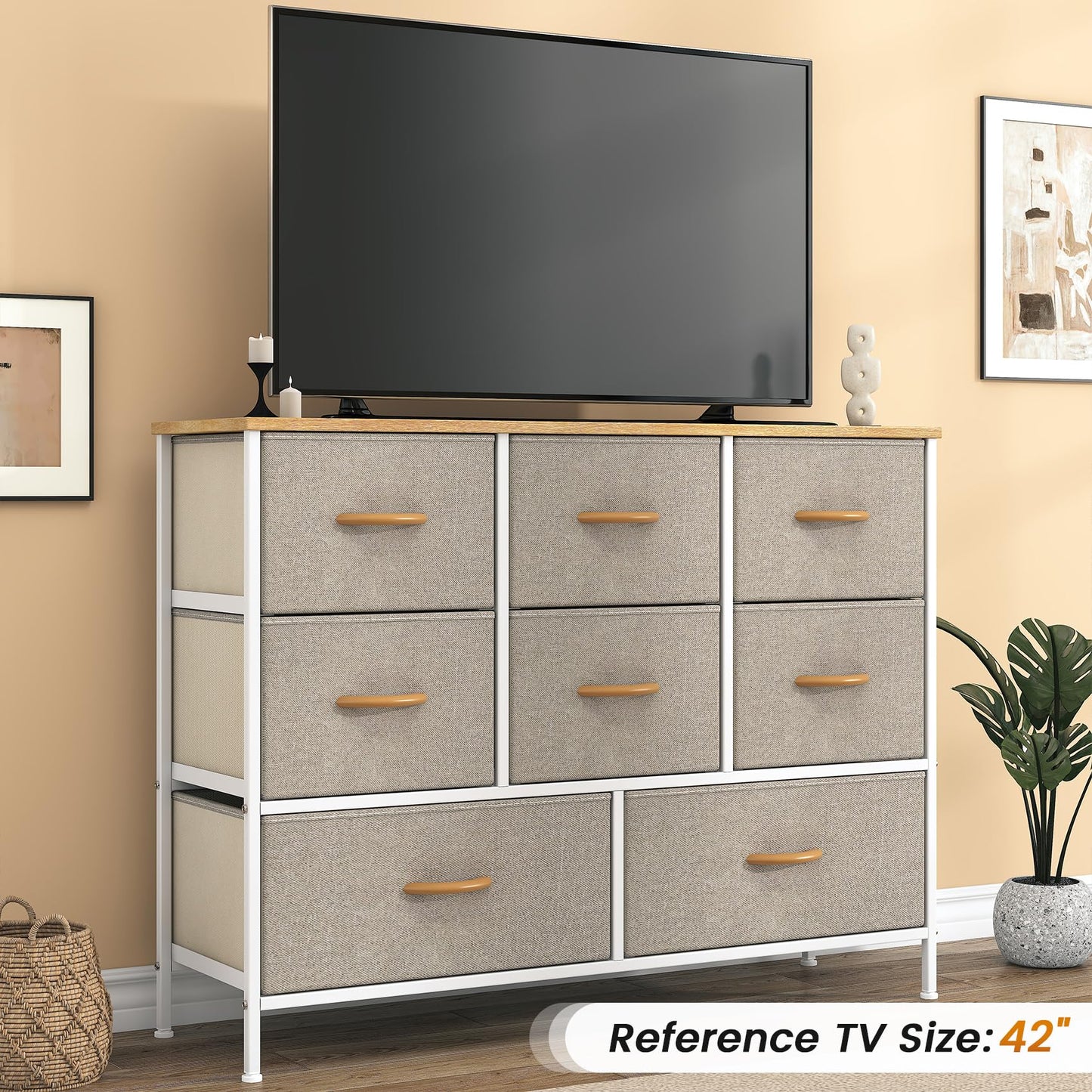 Feonase Chest of Drawers,Bedroom Dresser with 8 Fabric Drawers, Metal Frame & MDF Wood Top, Adjustable Feet, Storage Organizer Unit for Bedroom