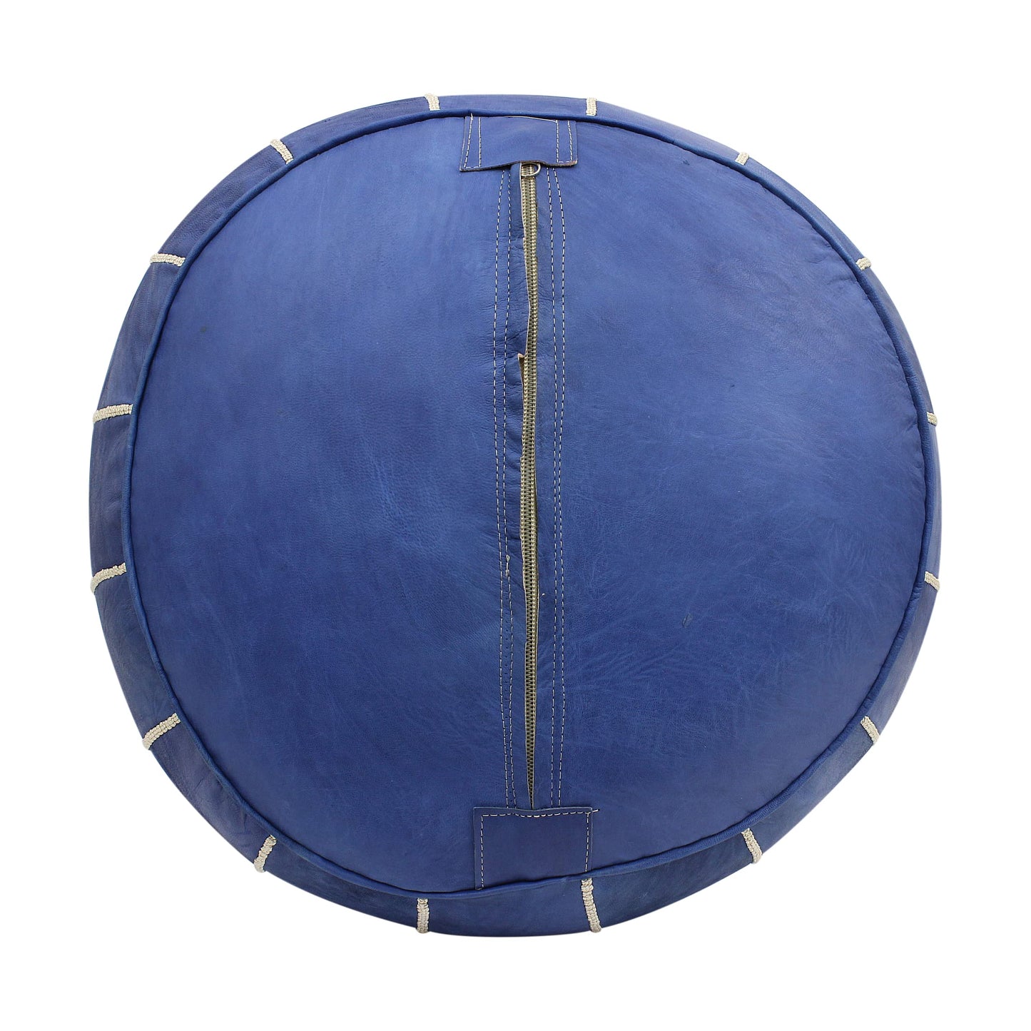 ESSENCE OF MOROCCO Moroccan Pouffe Pouf Footrest Footstool Ottoman Real Leather Indigo Blue Handmade Hand-stitched with Embroidered Marrakech Design