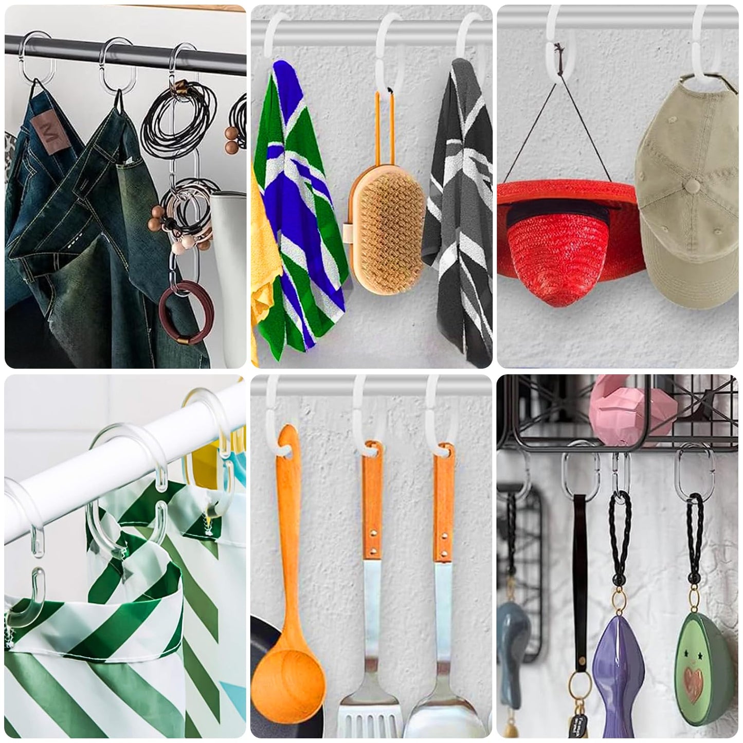 Plastic Shower Curtain Rings - 24 Pack No Rust Bathroom Hooks with Silent Glide C-Shape Design, Rust Resistant Shower curtain hooks for Bathroom