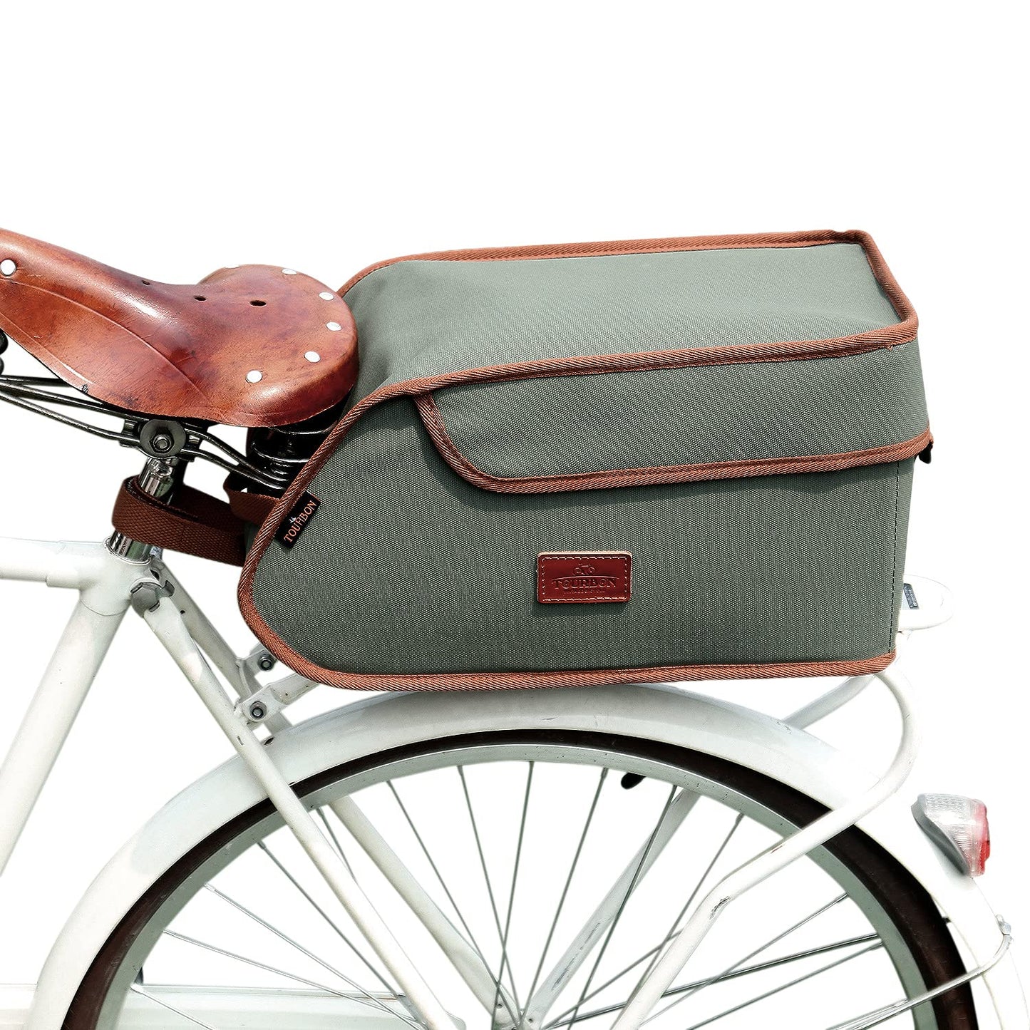 Tourbn Waterproof Canvas Bicycle Pannier Bike Rear Rack Insulated Trunk Cooler Bag Takeaway Food Delivery Case Green