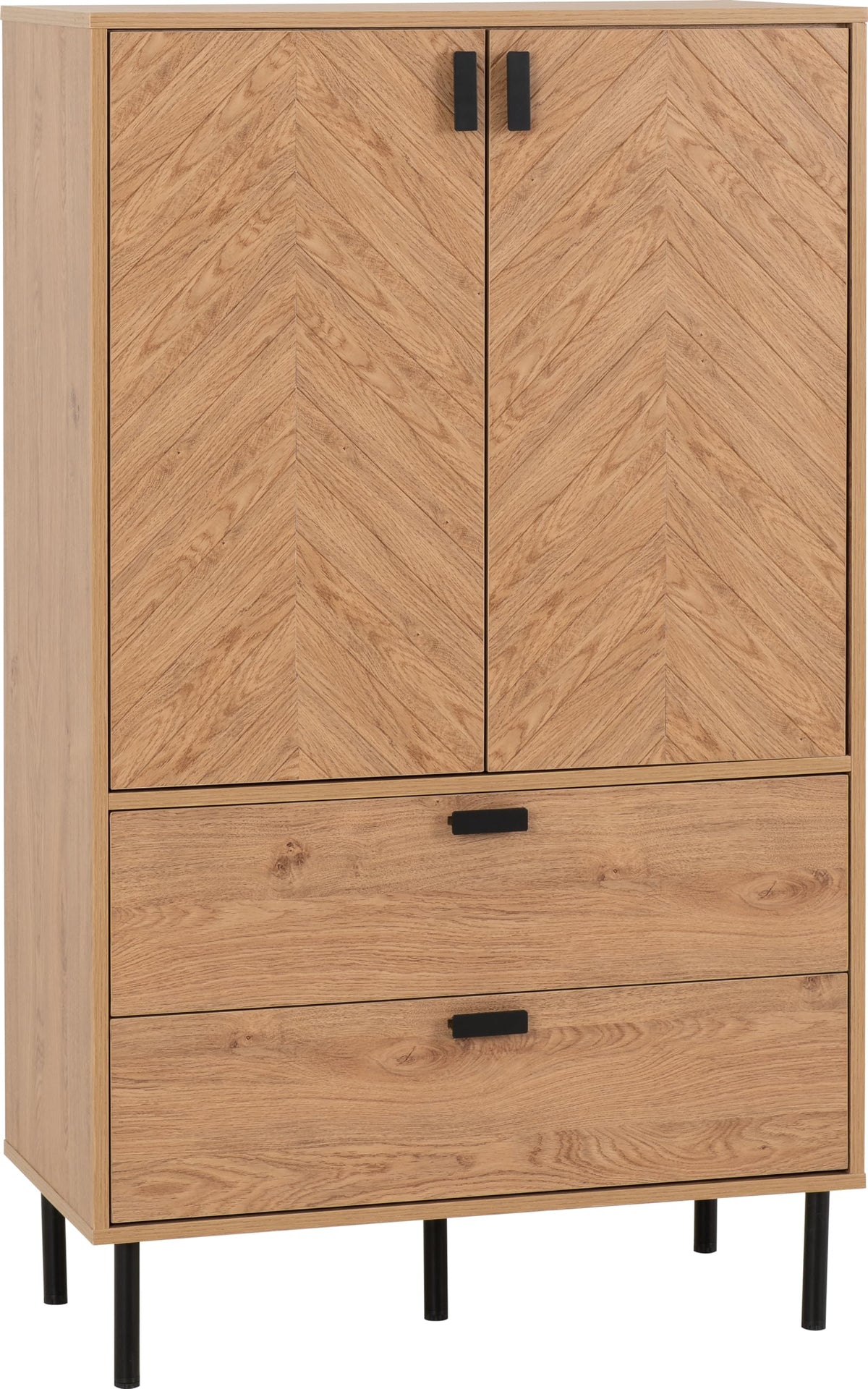 Seconique Leon 2 Door 2 Drawer Cabinet in Medium Oak Effect