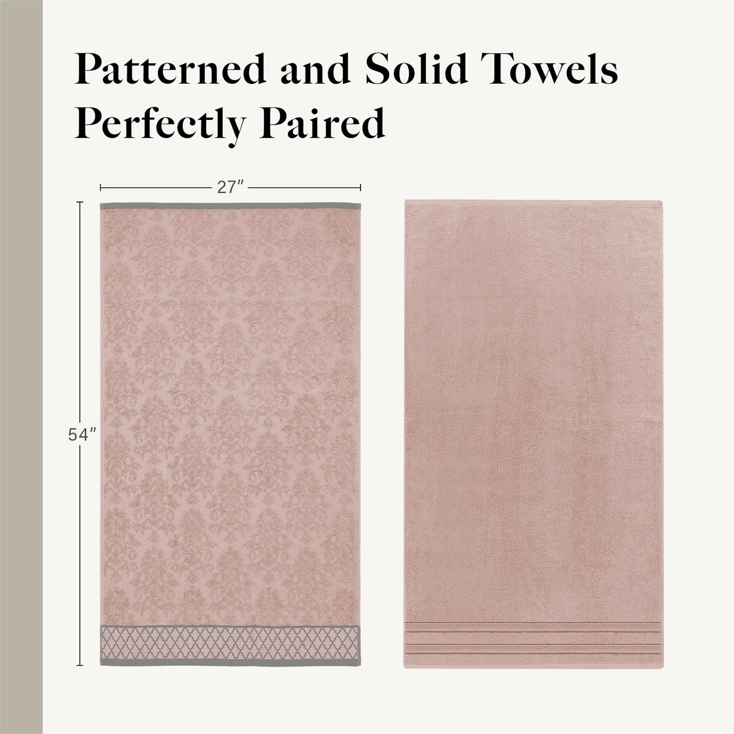 Pacific Coast Textiles Damask Jacquard Towels with Embellished Border, Cotton, Peach, Set of 6