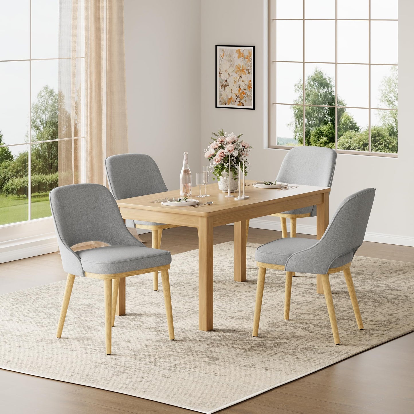 Dining Chairs Set of 4, Upholstered Dining Room Chairs with Chenille Fabric, Ergonomic Backrest, High Density Cushion & Rubber Wood Frame