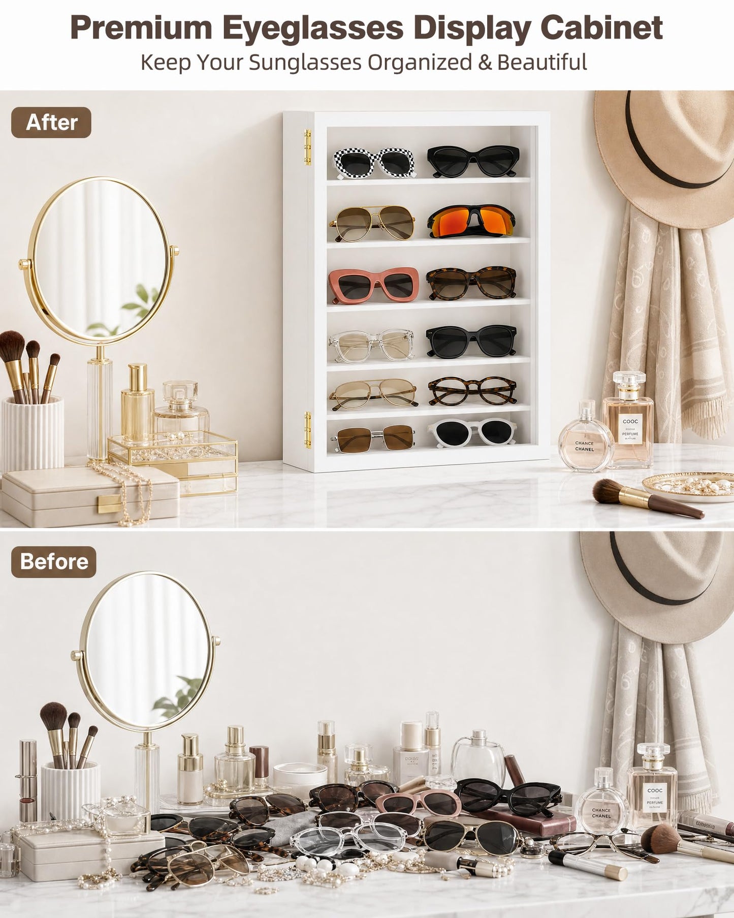 TJ.MOREE Sunglasses Organizer Storage Wall Mounted: 13 x 15.6 inches Eyewear Display Case Rustic Wood Eyeglasses Holder Large Glasses Storage
