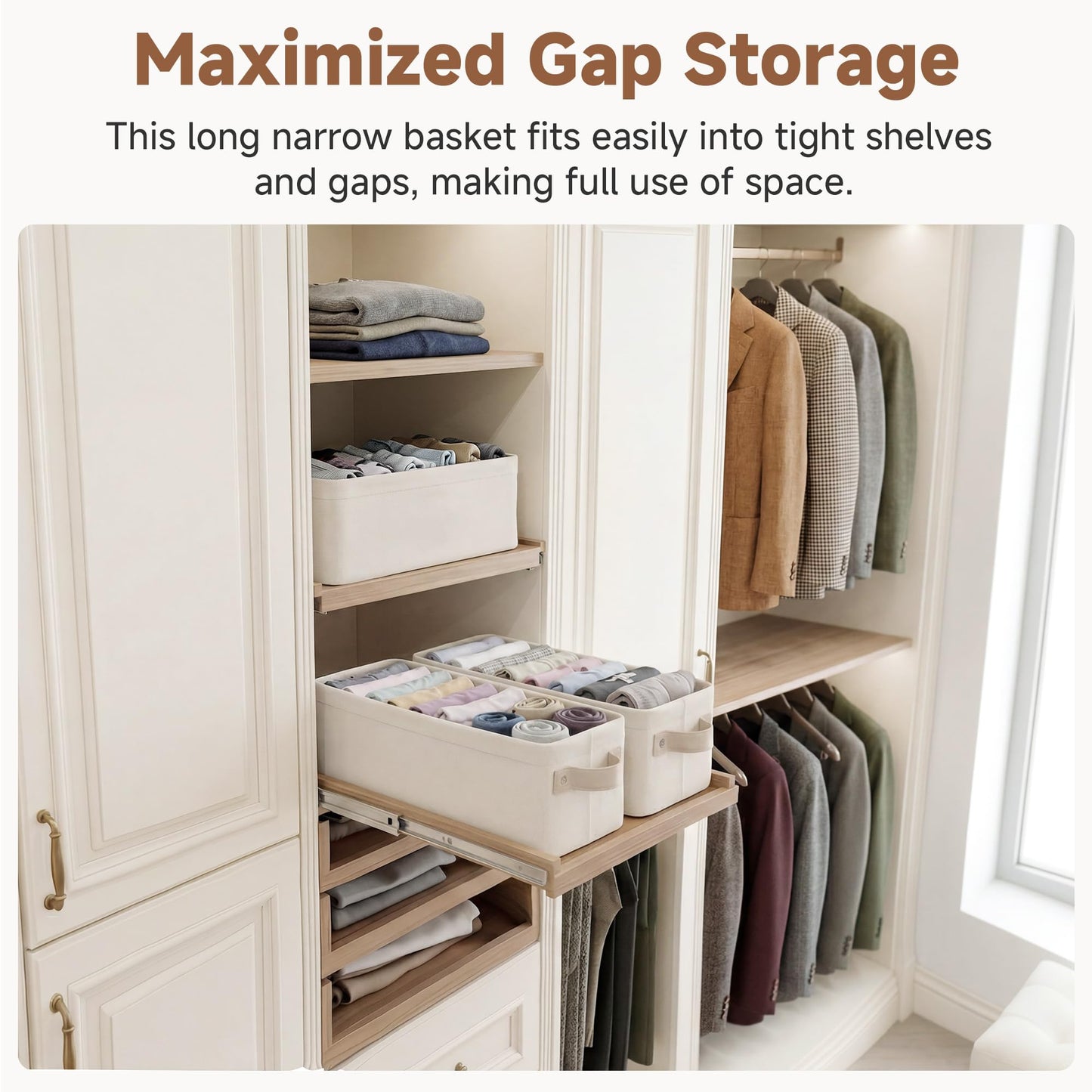 StorageWorks Narrow Storage Boxes, Small Baskets for Organising Toy, Long Storage Baskets with Handles, Rectangle Fabric Storage Boxes
