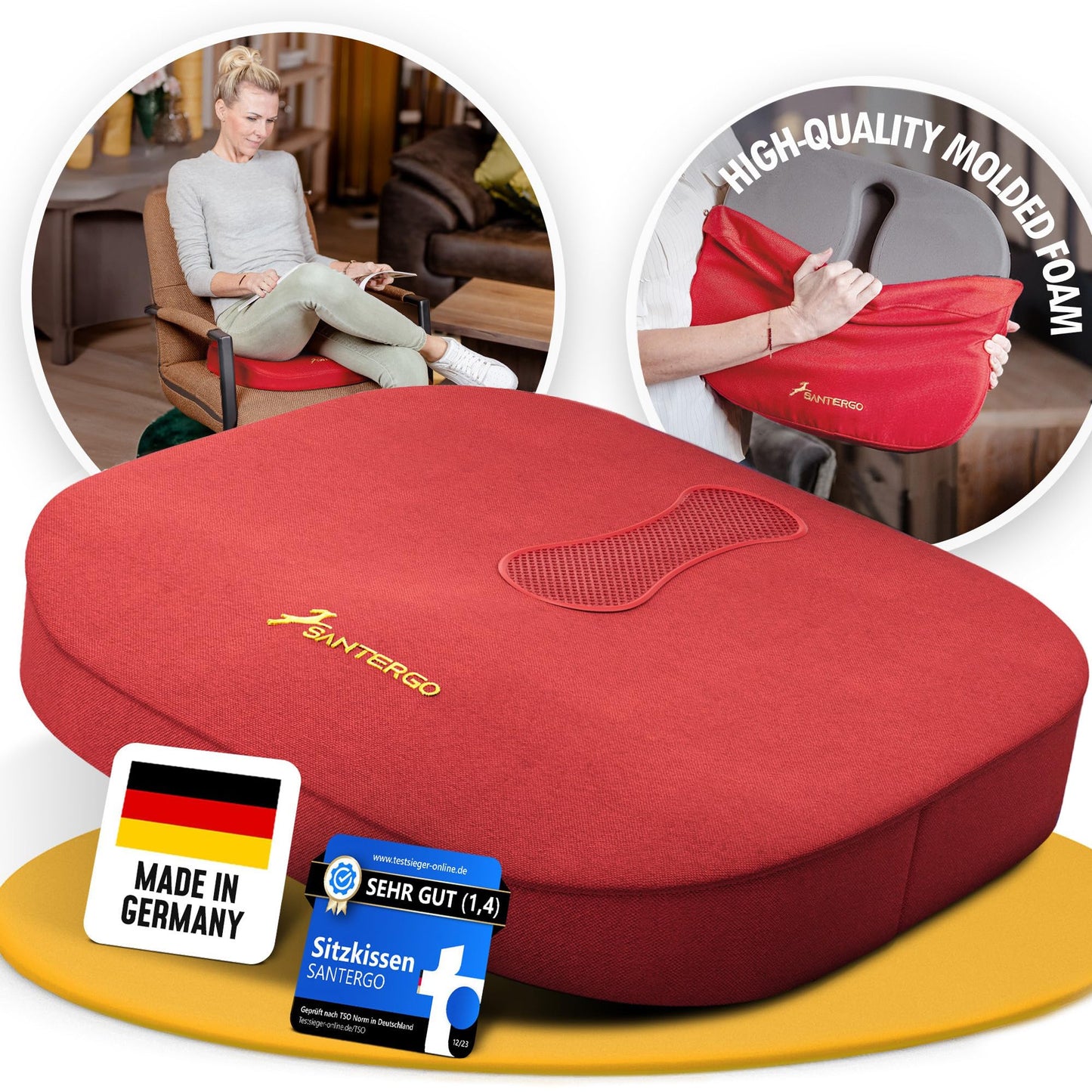 SANTERGO Orthopedic Seat cushion [PATENTED & STABLE] Lumbar Coccyx | Seat cover office chair car wheelchair | seat cushion, ergonomic back cushion