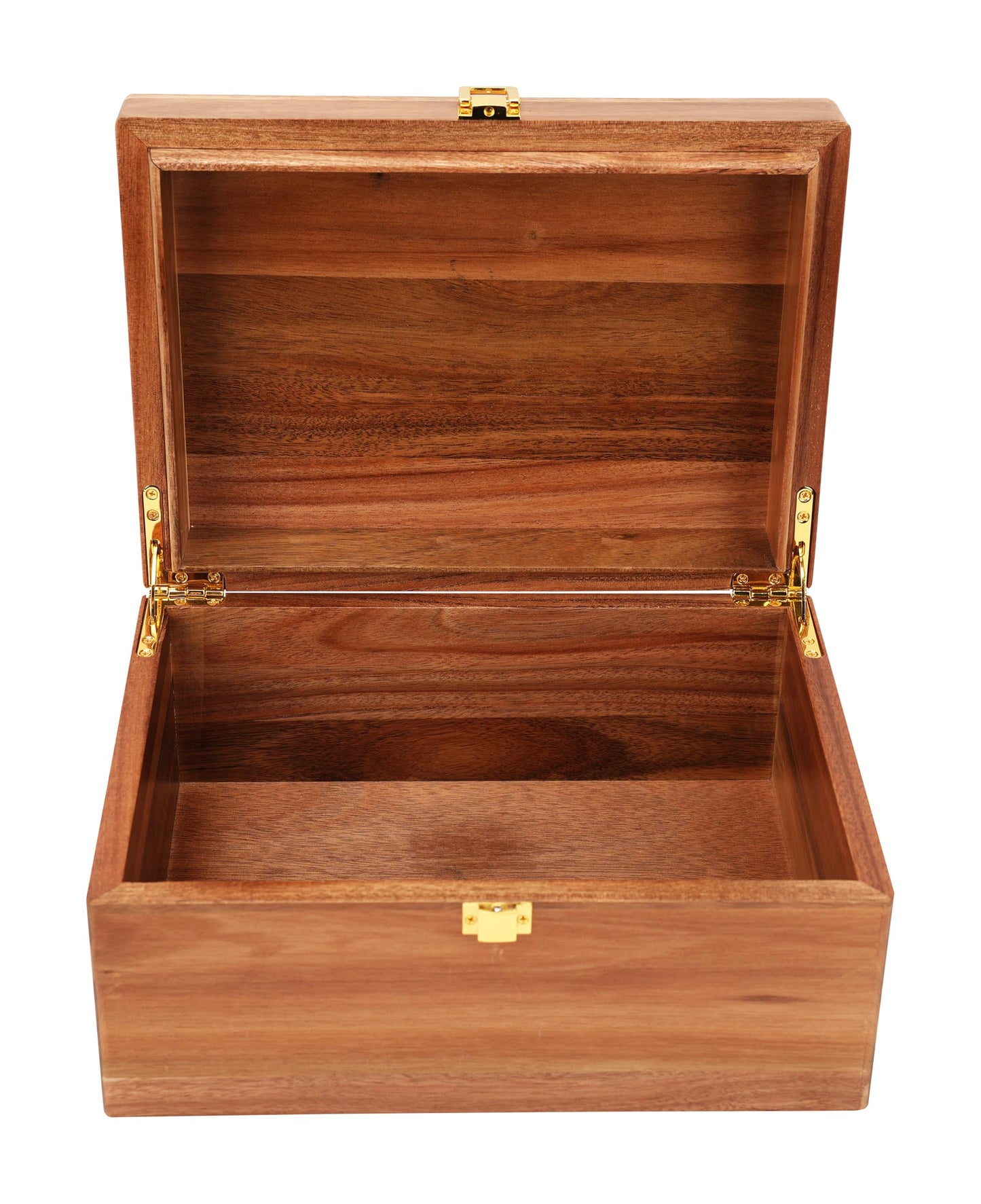 Spiretro Handmade Premium Solid Acacia Wood Box with Hinged Lid – Natural Unique Finish, Golden Hinges & Latch Closure, Secure Storage for Tea