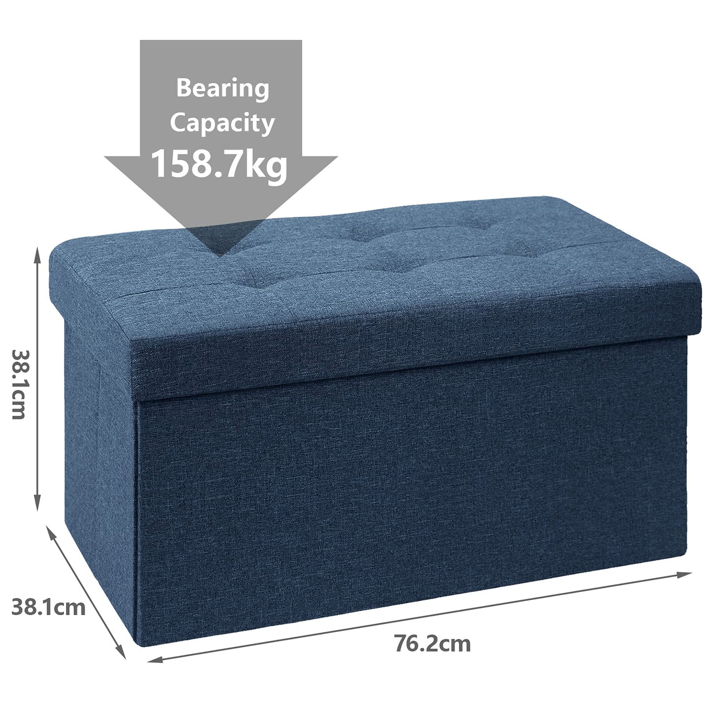 BRIAN & DANY Folding Linen Storage Boxes Footstool Ottoman, Foot Rest Stool, Foldable Seat Bench Footrest - Navy Blue, 76 x 38 x 38 cm