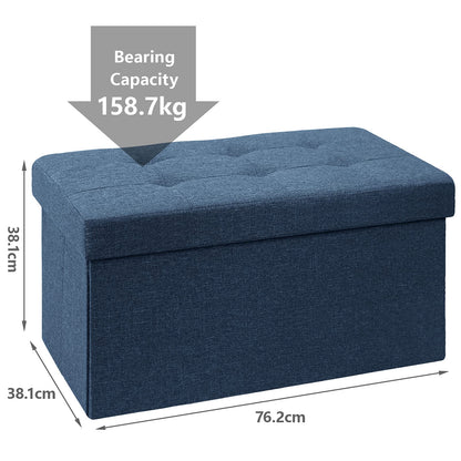 BRIAN & DANY Folding Linen Storage Boxes Footstool Ottoman, Foot Rest Stool, Foldable Seat Bench Footrest - Navy Blue, 76 x 38 x 38 cm