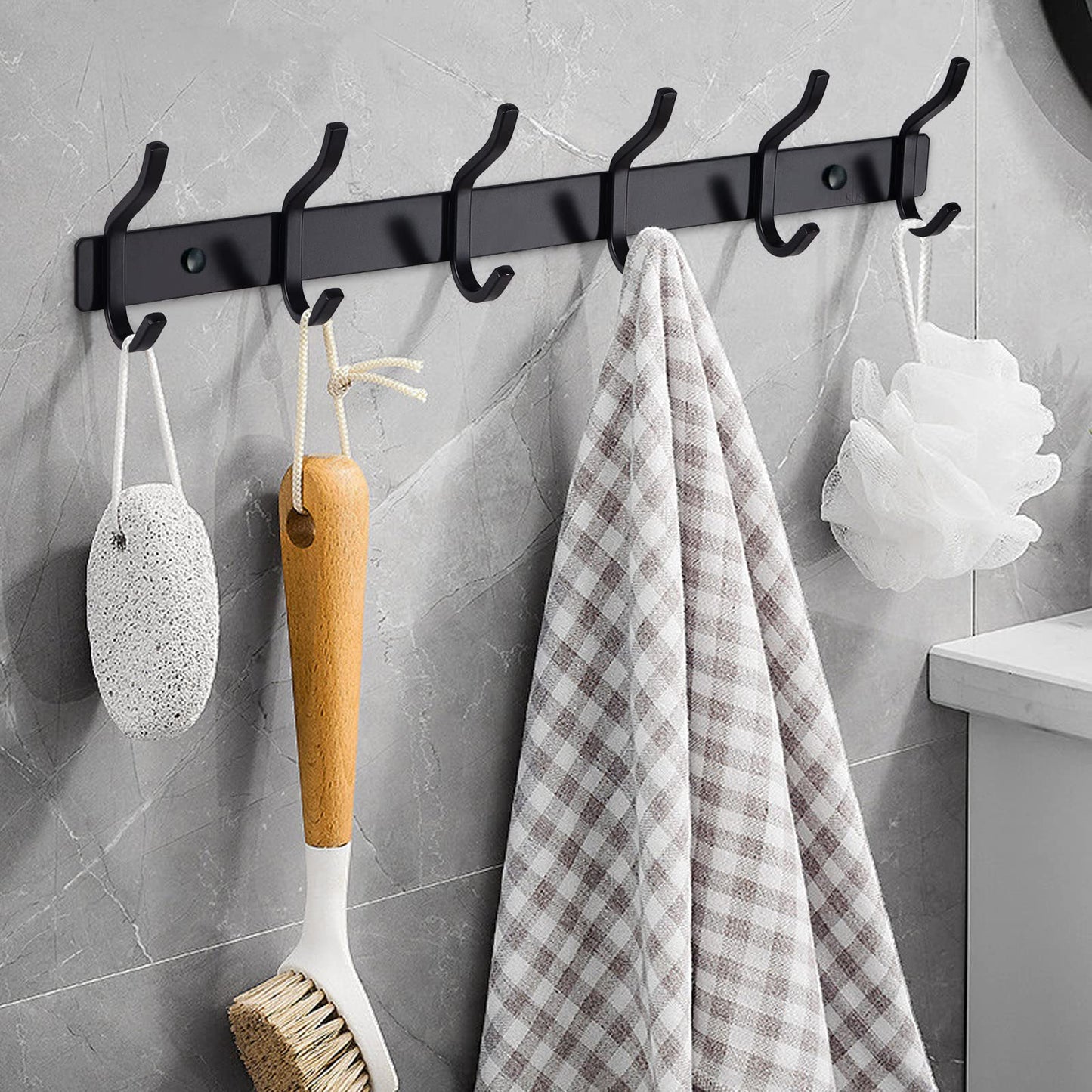 MEIJO Coat Hooks Wall Mounted, Coat Rack Wall Mounted Stainless Steel with 6 Hooks Heavy Duty Coat Hooks for Door, Bedroom, Bathroom, Kitchen