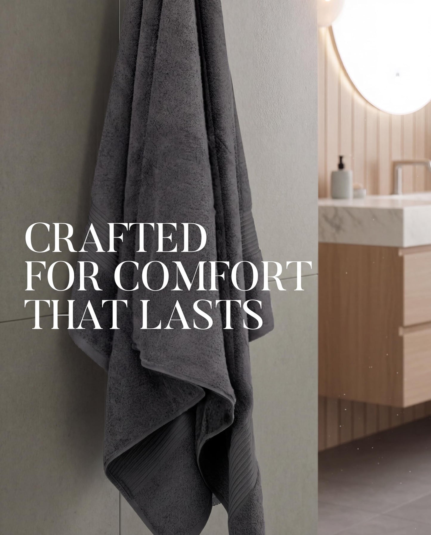 Bliss Luxury Combed Cotton Bath Towels - 34" x 56"/86 x 142 cm Extra Large Premium Quality Bath Sheet - 650 GSM - Soft, Absorbent (4 Pack, Dark Grey)
