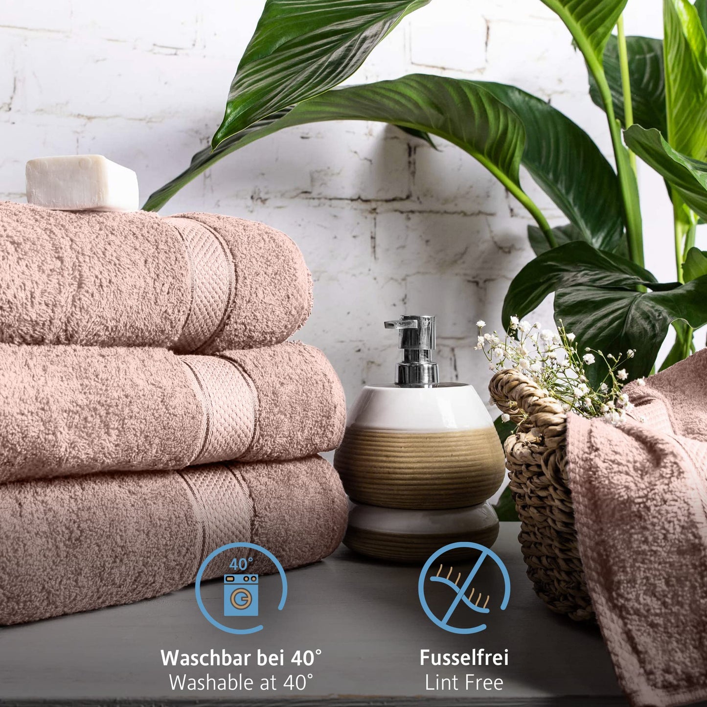 Komfortec Set of 2 Hand Towels 50 x 100 cm 100% Cotton Terry Towelling Soft Pink