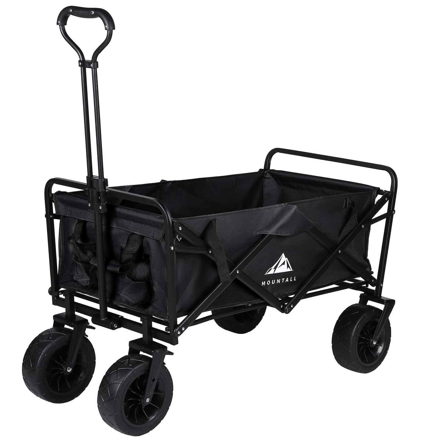 Heavy Duty Folding Wagon With Large Wheel, Trolley Cart Outdoor Transport Trailer Foldable Outdoor Garden Utility Wagon/Trolley with Cover Bag (Black)