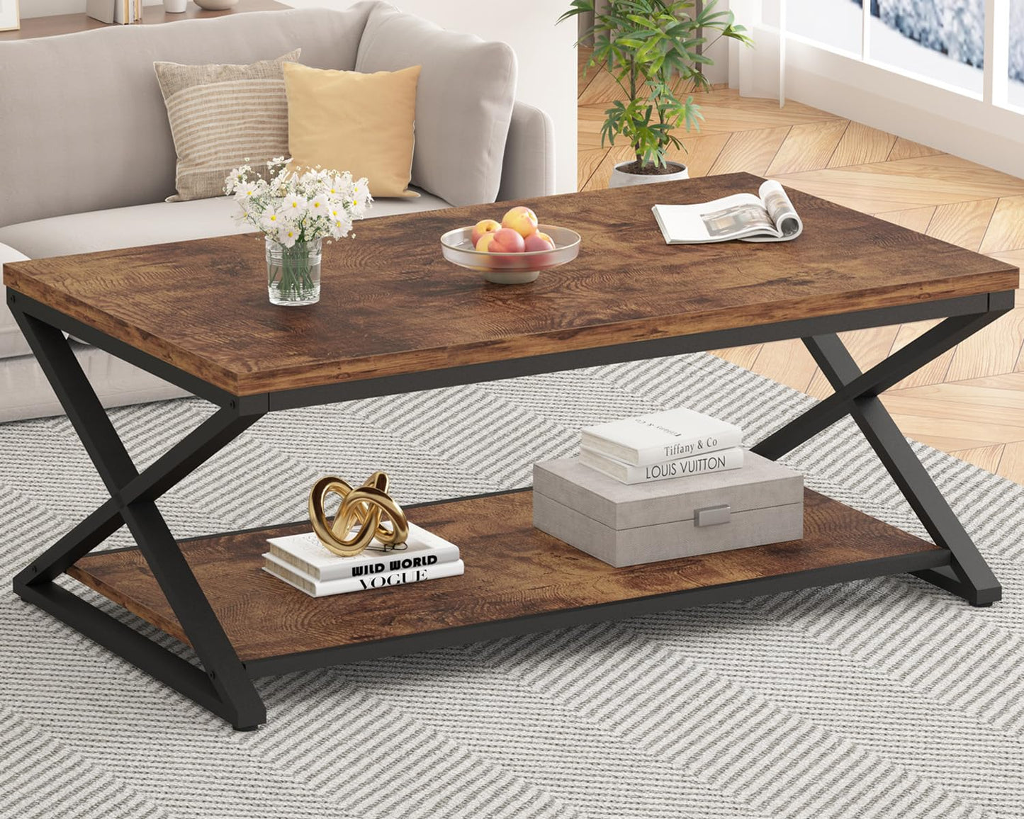 HSH Coffee Table for living room coffee tables Storage 120cm Rustic Brown