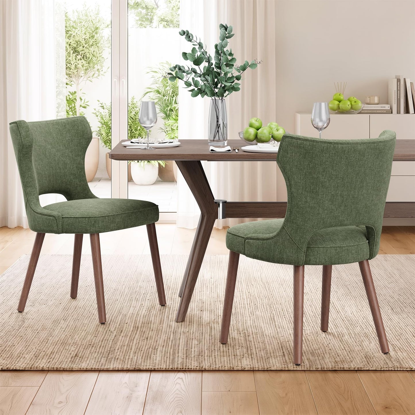 MALOL Upholstered Dining Chairs Set of 2, Dining Room Chairs with Hollow Backrest, High Back Kitchen Chairs with Solid Wood Legs, Thick Seat Cushion