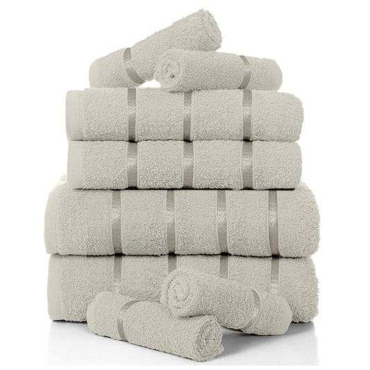 Luxury 8 Pack Boston Bale Set, Extra Soft 100% Egyptian Cotton, Highly Absorbent Towel 450 GSM, CREAM, MAIL BAG