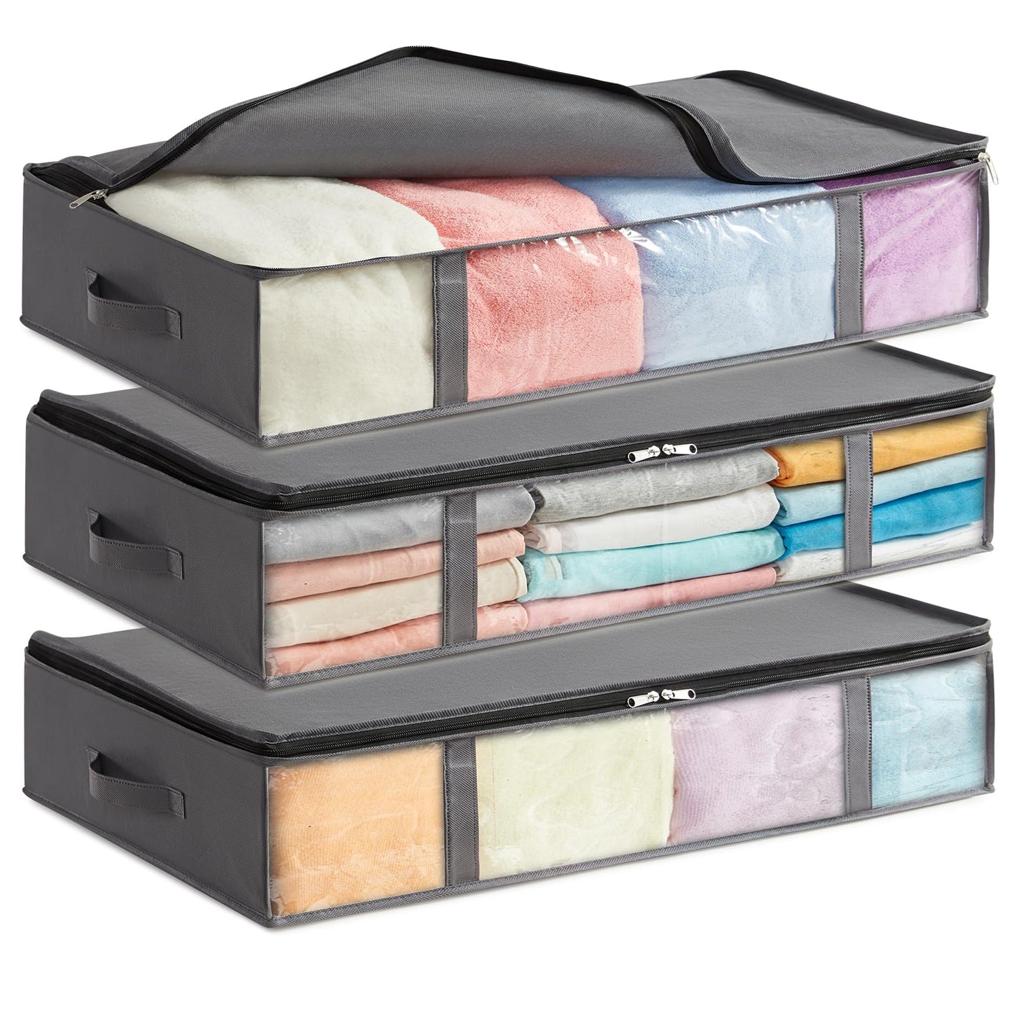 Lifewit 3 Pack Under Bed Storage,65L Clothes Storage Bags with Clear Window