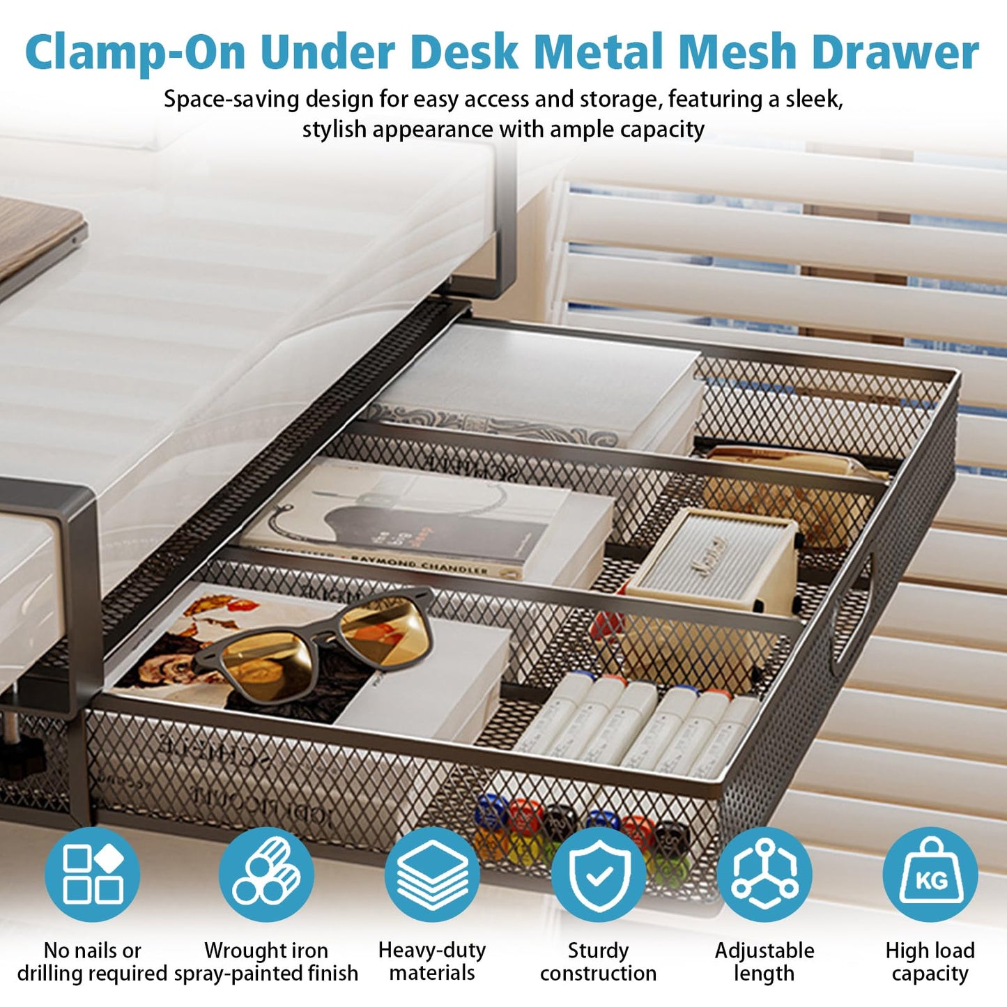 SH-RuiDu Under Desk Drawer Organizer Clamp-On, Fits Desks Up to 2.17″ Thick