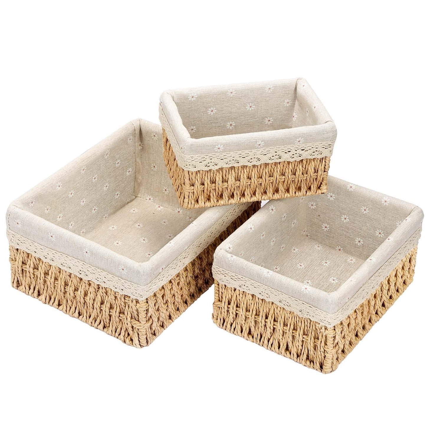 PALUDO Set of 3 Storage Baskets, 3 Sizes Wicker Bathroom Basket, Small Natural Paper Rope Changing Basket, Woven Hamper Baskets for Shelves