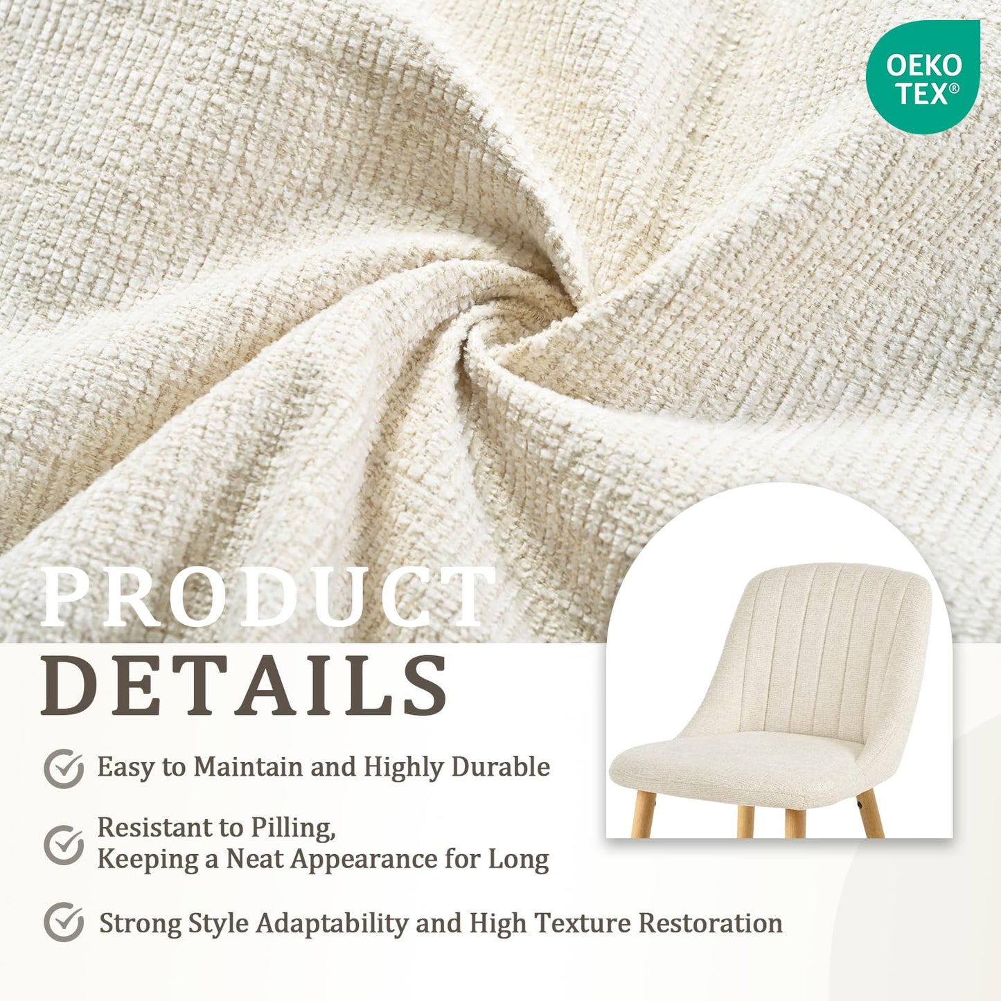 Goeurvant Dining Chairs Set of 4 Upholstered Armchairs with Wooden Legs Kitchen Chairs for Living Room, Beige-Chenille