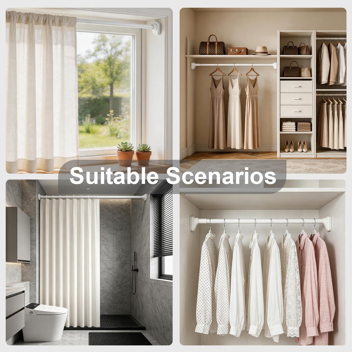 Heavy Duty Tension Pole, Extendable Curtain Rod No Drill - Telescopic Adjustable Rods for Window or Door, Strong Support for Clothes Hanging
