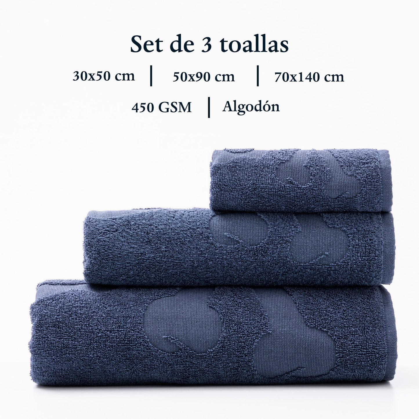 Scalpers Skull Bath Towel Set (Vanity 30 x 50 cm + Hands 50 x 90 cm + Bath 70 x 140 cm) 100% Cotton Blue Home
