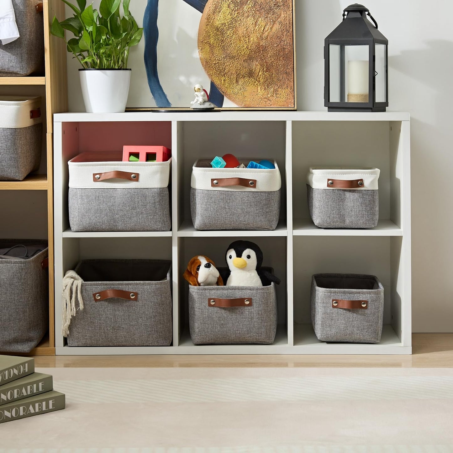 Mangata Set of 3 Fabric Storage Boxes, Small Storage Basket with Handles for underwear, sock, towel (Small, Grey)