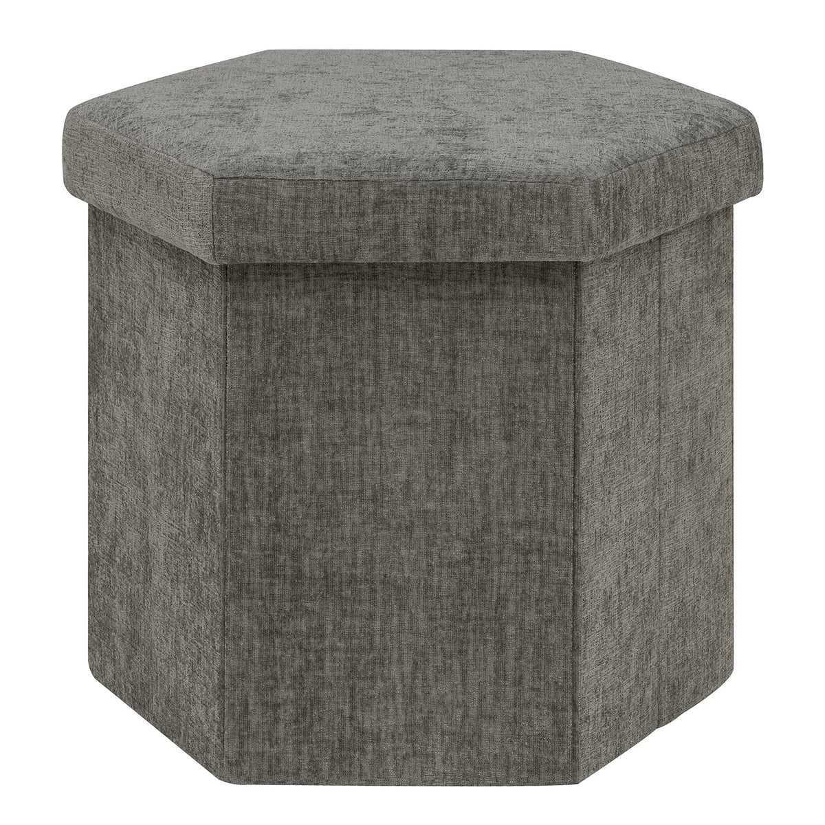 PINPLUS Chenille Ottoman Storage Box, Hexagonal Folding Stool, Grey