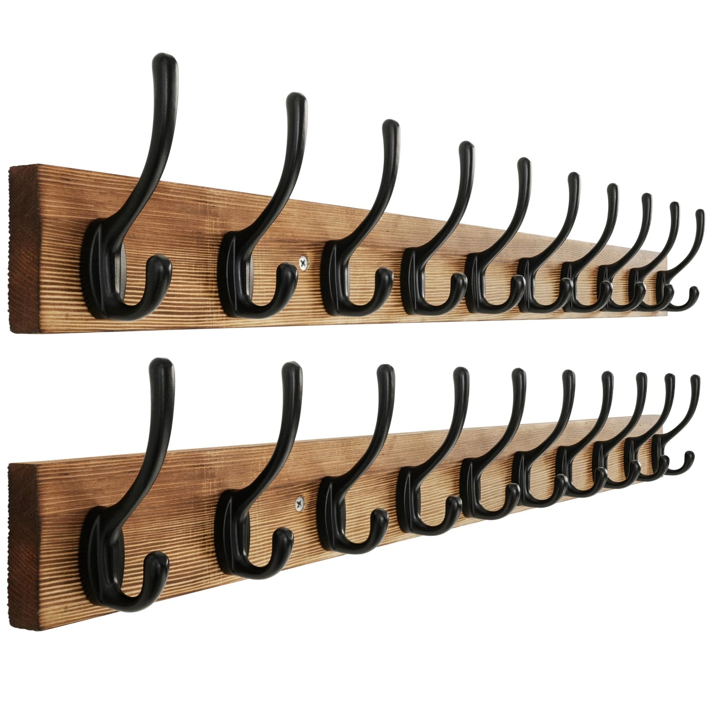 HONSKY Wall Coat Rack with 10 Double Hooks,71.5cm Wooden Coat and Towel Hanger Storage for Entryway, Bathroom, Bedroom