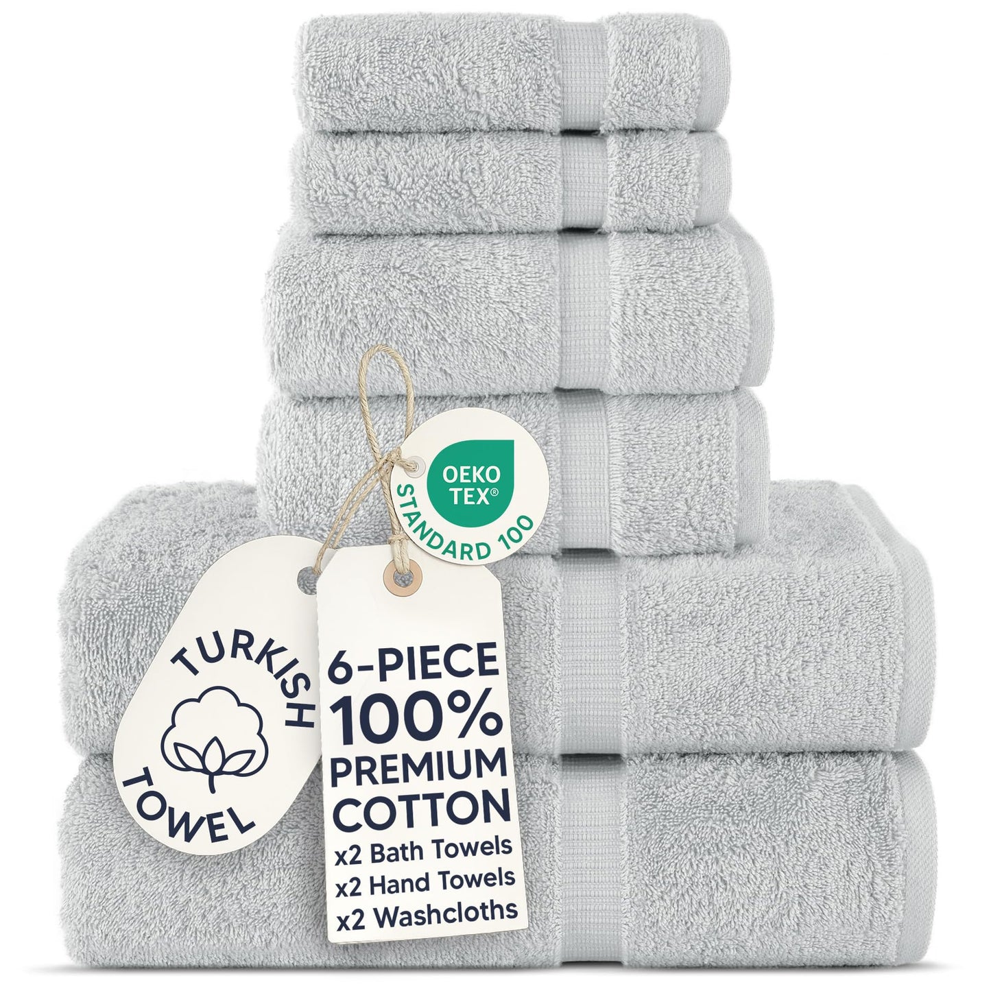 Chakir Turkish Linens |Hotel & Spa Quality 100% Cotton Premium Turkish Towels | Soft & Absorbent (Silver Gray, 6-Piece Towel Sets)
