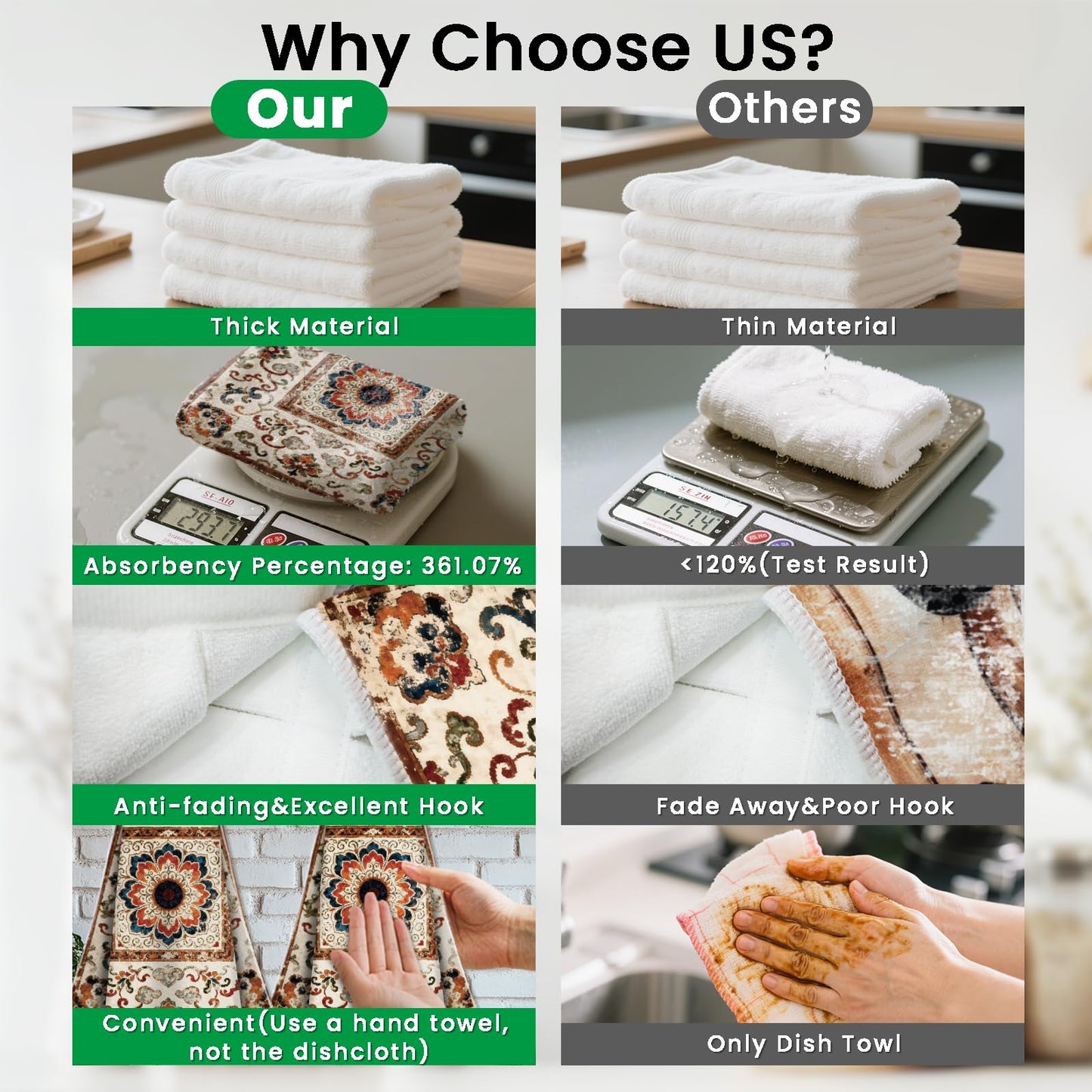 CUTHOLLOW 2 Pcs Turkish Style Hanging Kitchen Towels with Loop