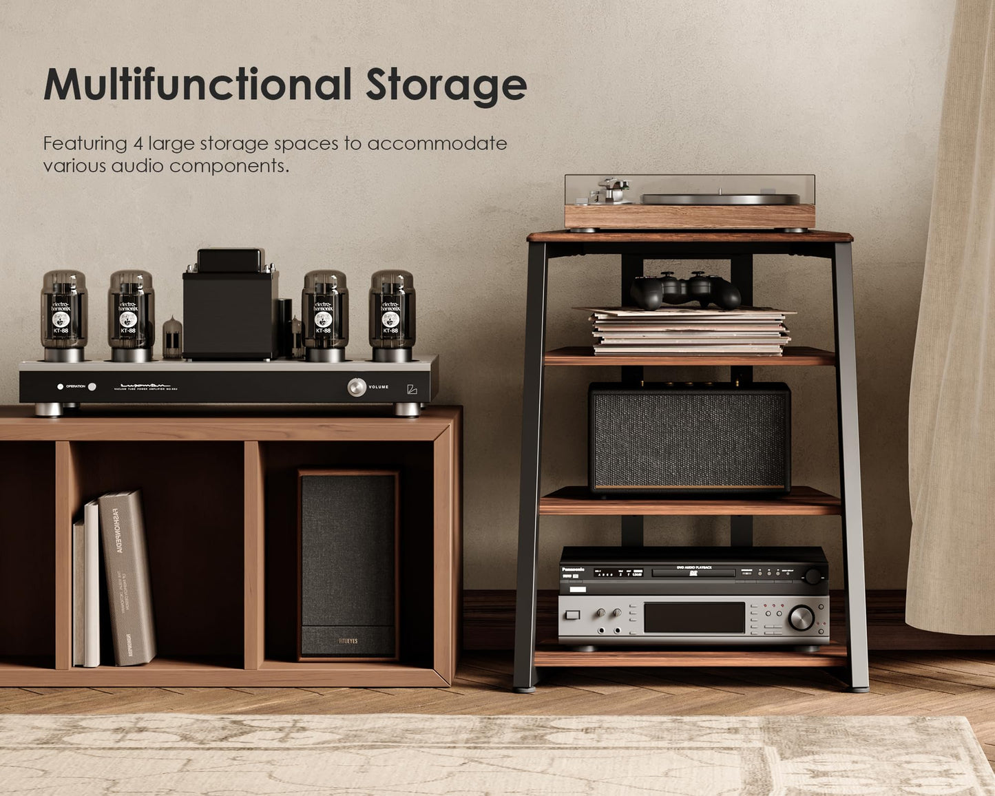 FITUEYES HIFI Stand Record Player Stand, Load Capacity 50KG, Walnut