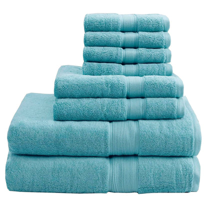 Madison Park 800GSM 100% Cotton Luxury Turkish Bath Towel Set, 8-Piece Include 2 Bath, 2 Hand & 4 Wash Towels, Aqua