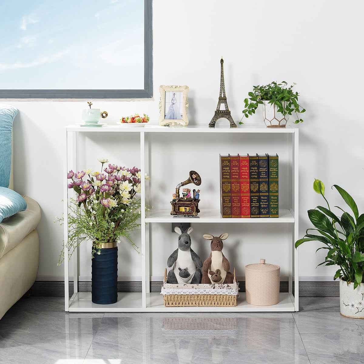 HDANI Console Table,3 Shelf Sofa Table,Thin Entryway Table,Metal Frame Couch Table for Small Spaces,Living Room,Hallway White, 100×30×80cm