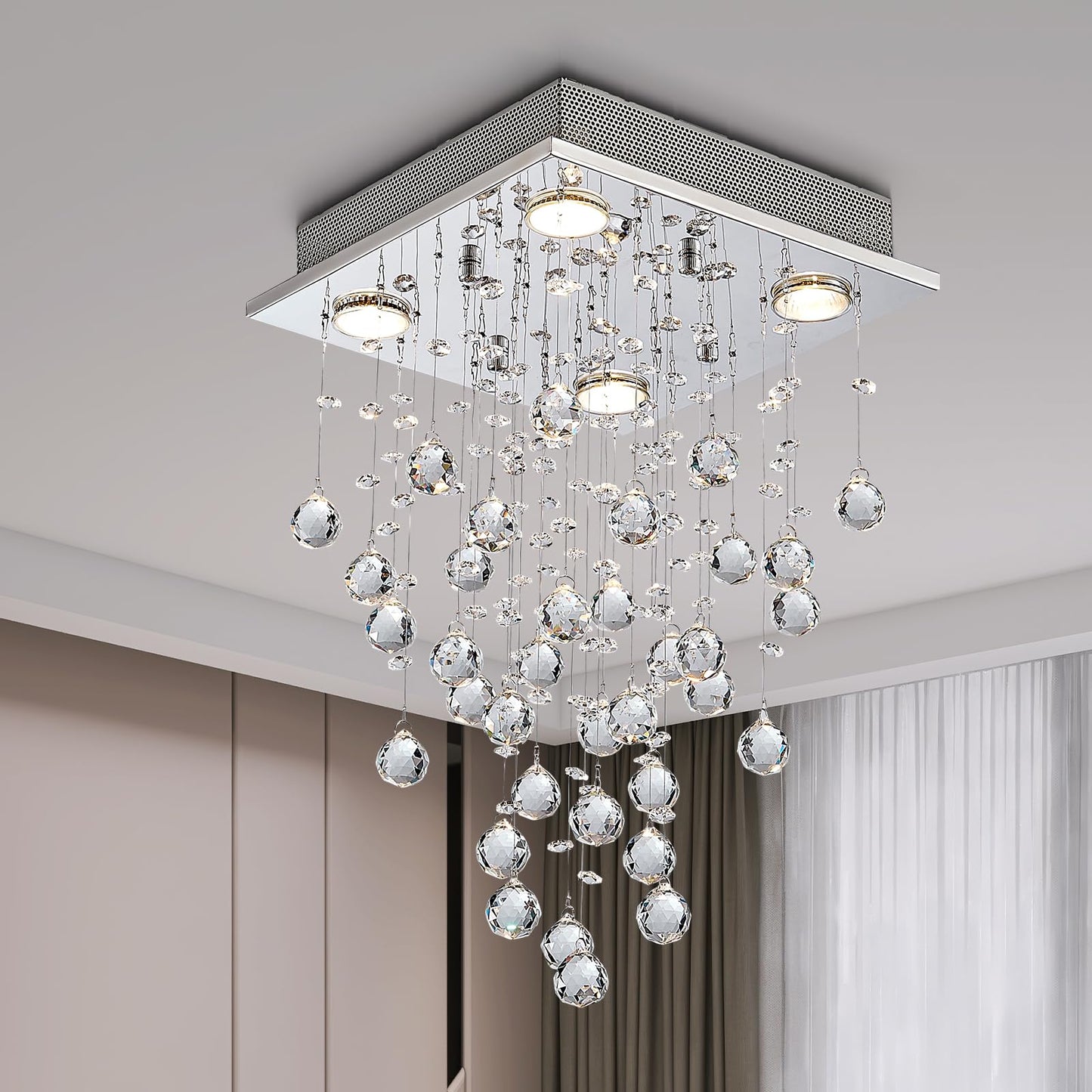 BESTIER Modern Crystal Raindrop Chandelier Lighting Flush Mount LED Ceiling Light Fixture Pendant Lamp for Dining Room Bathroom Bedroom Livingroom 4