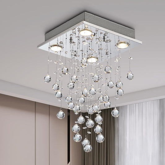 BESTIER Modern Crystal Raindrop Chandelier Lighting Flush Mount LED Ceiling Light Fixture Pendant Lamp for Dining Room Bathroom Bedroom Livingroom 4
