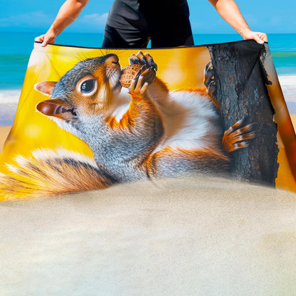 Violetpos Squirrel with Nut Beach Towel, Extra Large 180x90 cm 250GSM Microfibre, Sand Free Quick Dry