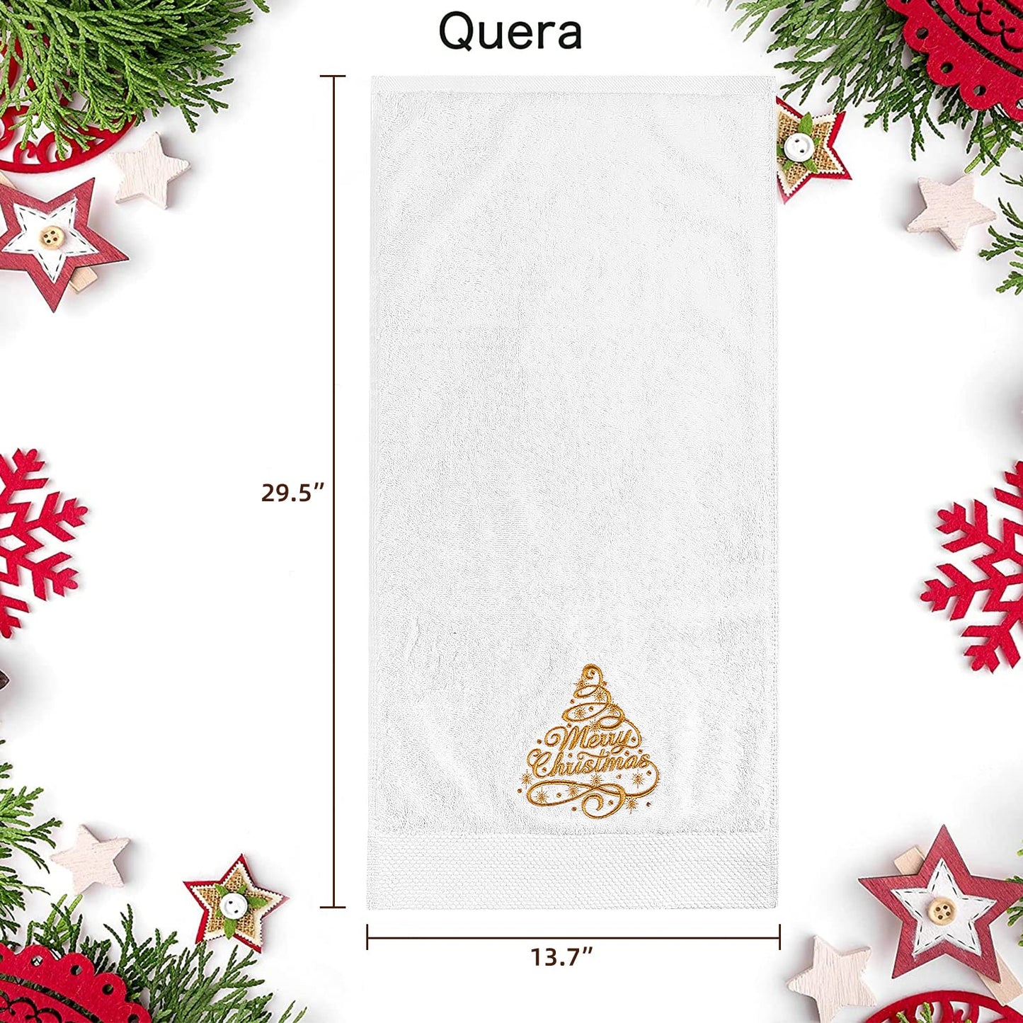 Quera 2 Pack Christmas Hand Towels Christmastree Reindeer 100% Cotton Embroidered Premium Luxury Decor Bathroom Set for Drying, Cleaning, Cooking