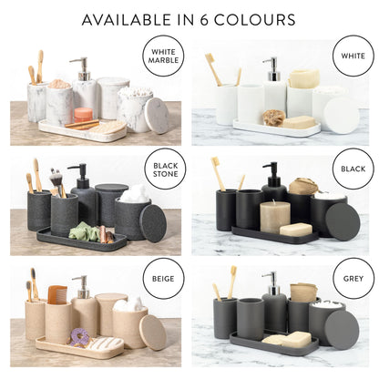 zccz- grey Bathroom Accessory Set 6 Pieces - Bathroom Organiser with Tootbrush Holder, Lotion Soap Dispenser, Vanity Tray and 2 Qtip Holders - Modern