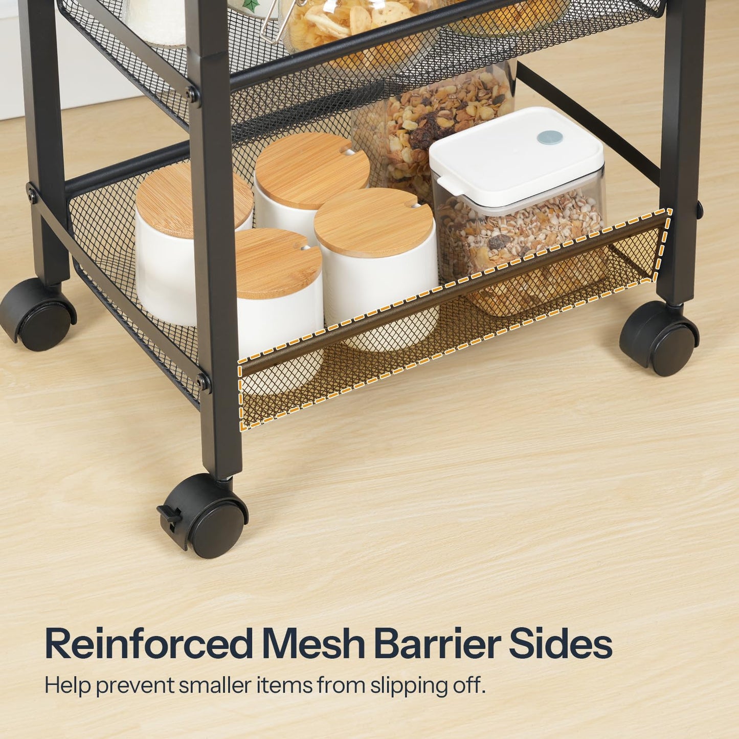 HOOBRO 4-Tier Serving Trolley with Wheels and Adjustable Feet, Rolling Trolley, Narrow Storage Trolley, Bar Cart, for Kitchen, Lounge, Dining Room